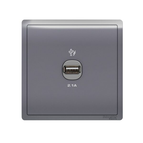 Stop Kontak Schneider Pieno - 1 x 2.1A USB Charger - Lavender Silver